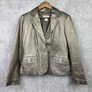 Worthington Metallic‎ Leather Bedazzled Blazer Jacket Women's Size Large Bling